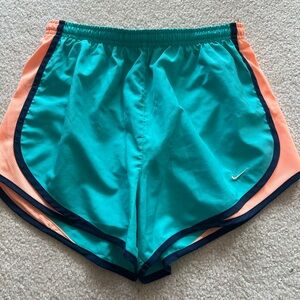 Nike Women's Teal Running Shorts with Peach Side Panels